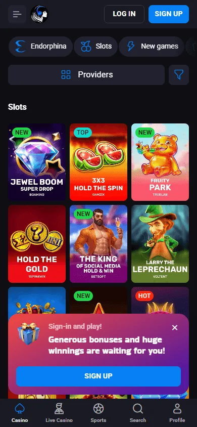 Lucky Vibe Casino mobile games area