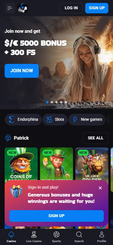 Lucky Vibe Casino mobile home screen